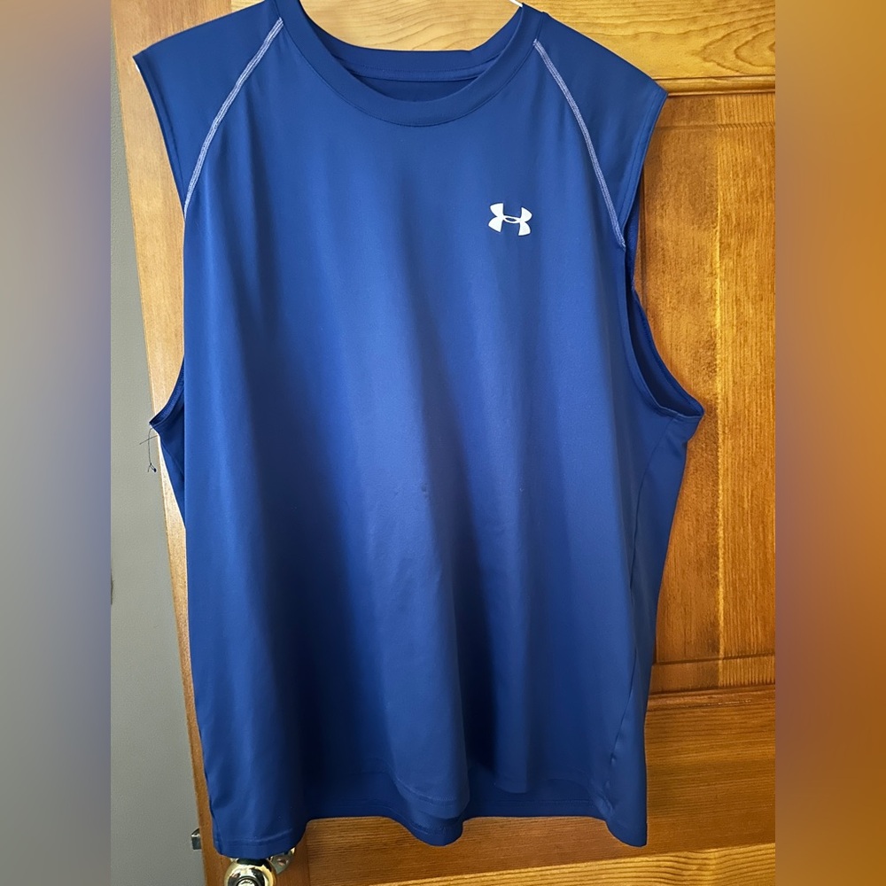 MENS Under Armour Cut Sleeve Muscle Shirt XL Blue